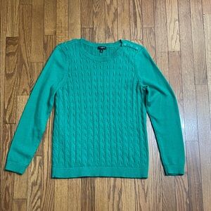 Talbots Kelly Green Cable Knit Sweater with Button Detail